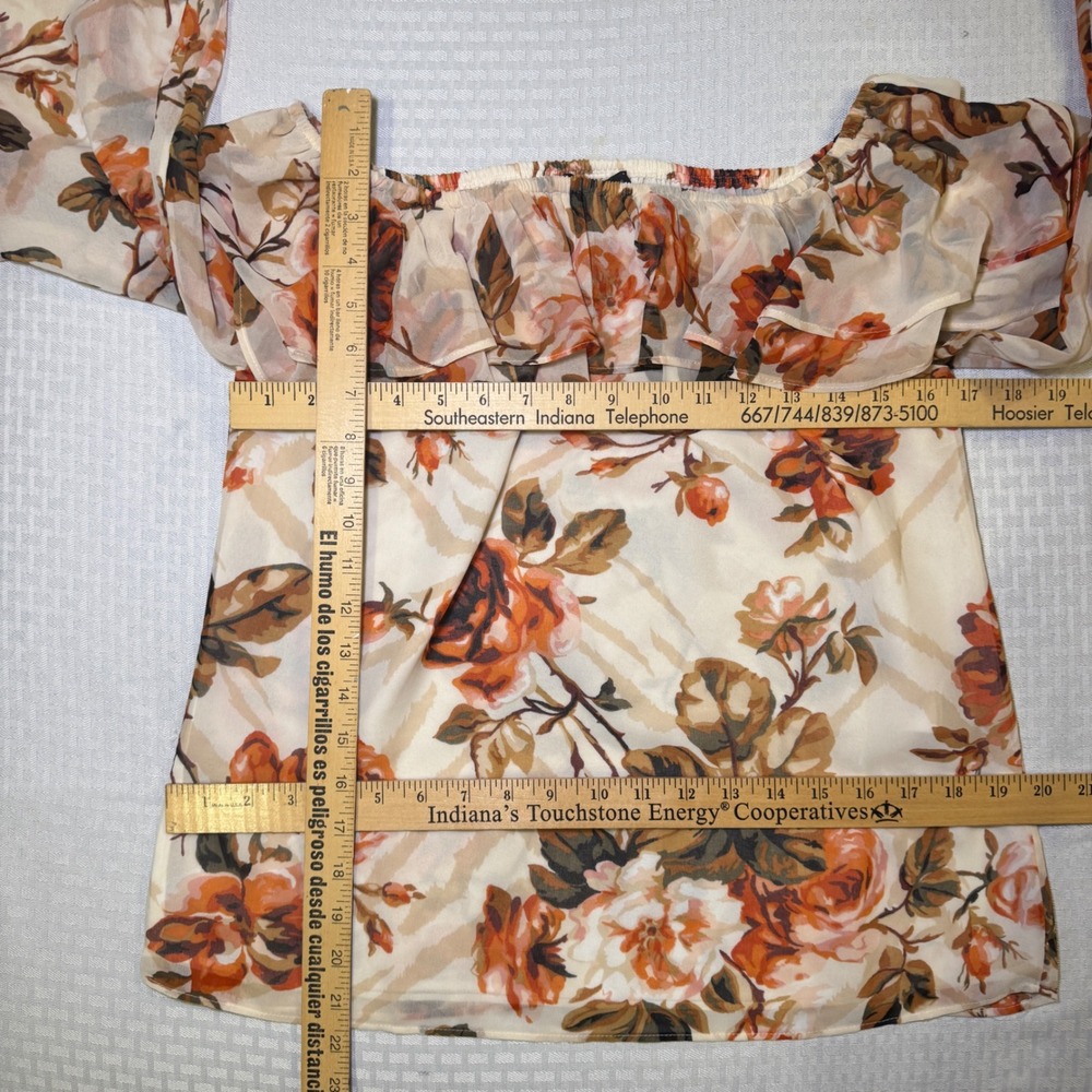 White House Black Market Floral Off Shoulder Ruffle Blouse Small WHBM - Picture 5 of 7